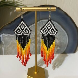 Elegant Beaded Fringe Earrings - Black, White, Yellow, Orange